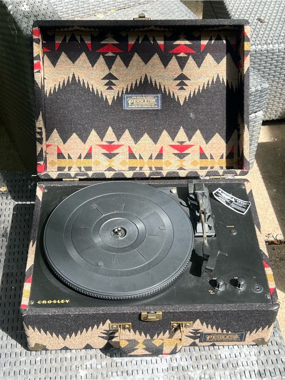 Pendleton Black, Tan & Red Patterned Portable Turntable Case
